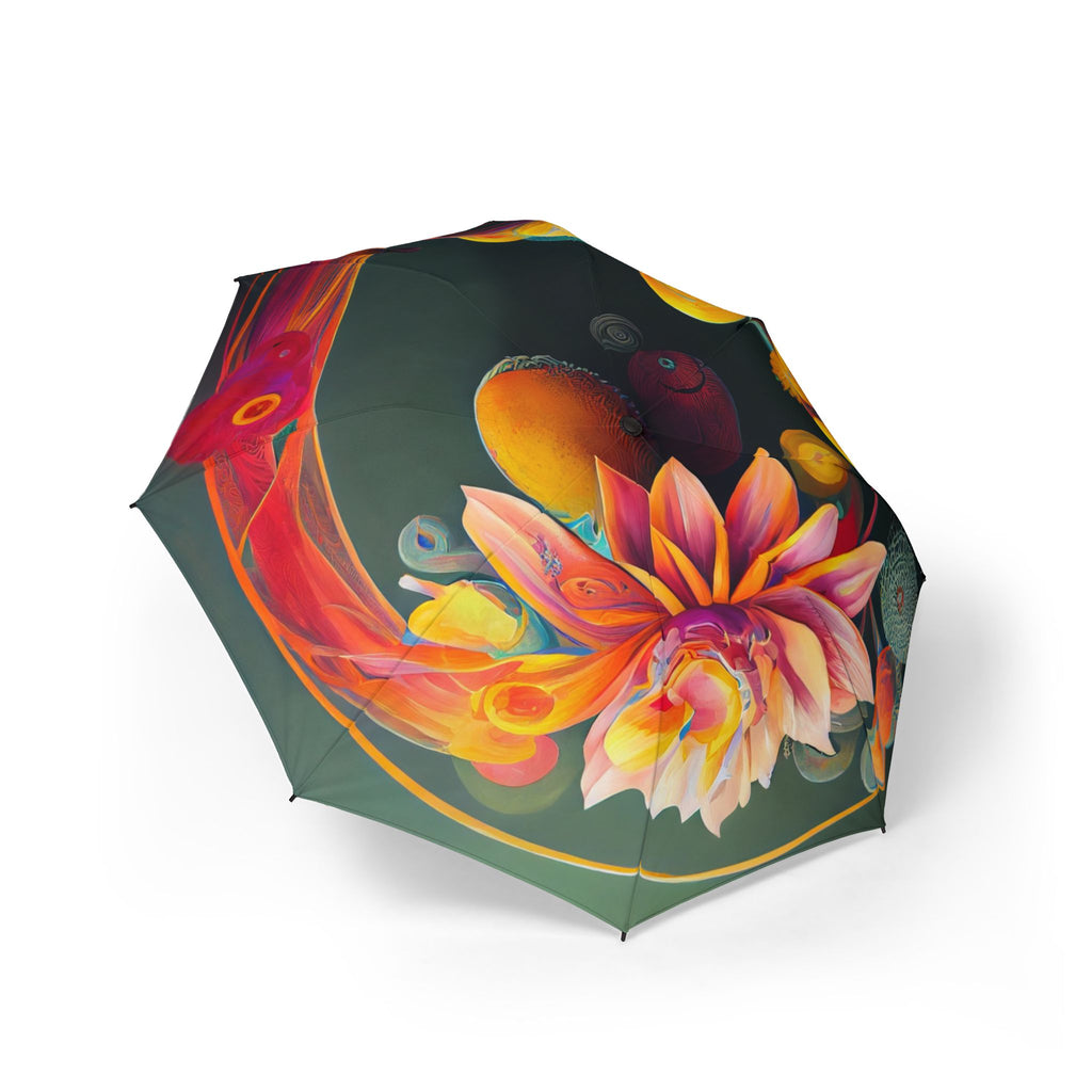 Colorful umbrella with artistic floral design on a white background