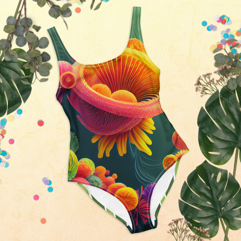 Spiral floral design one piece swimsuit