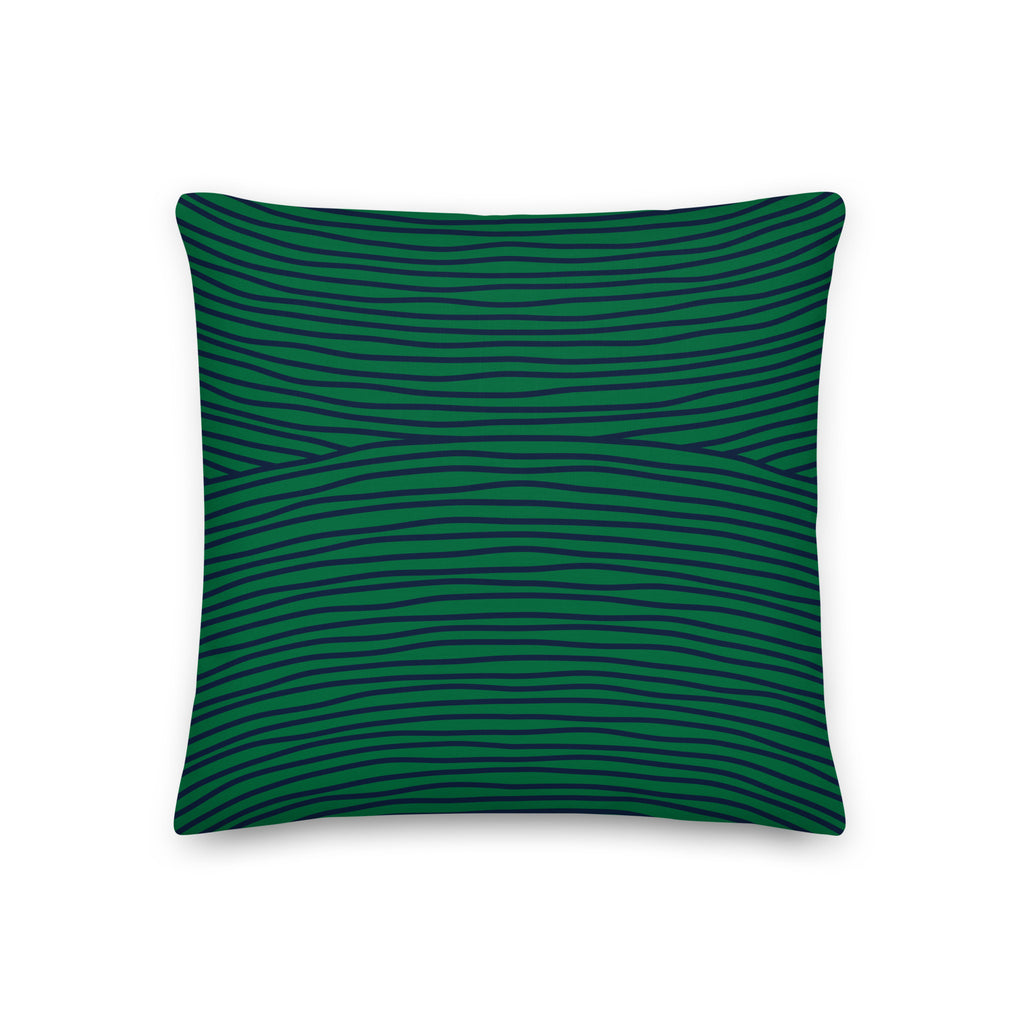 Premium Paper Quilled Daisy Throw Pillow -Dark green pin stripe design atop a teal background - 18" x 18"  back view