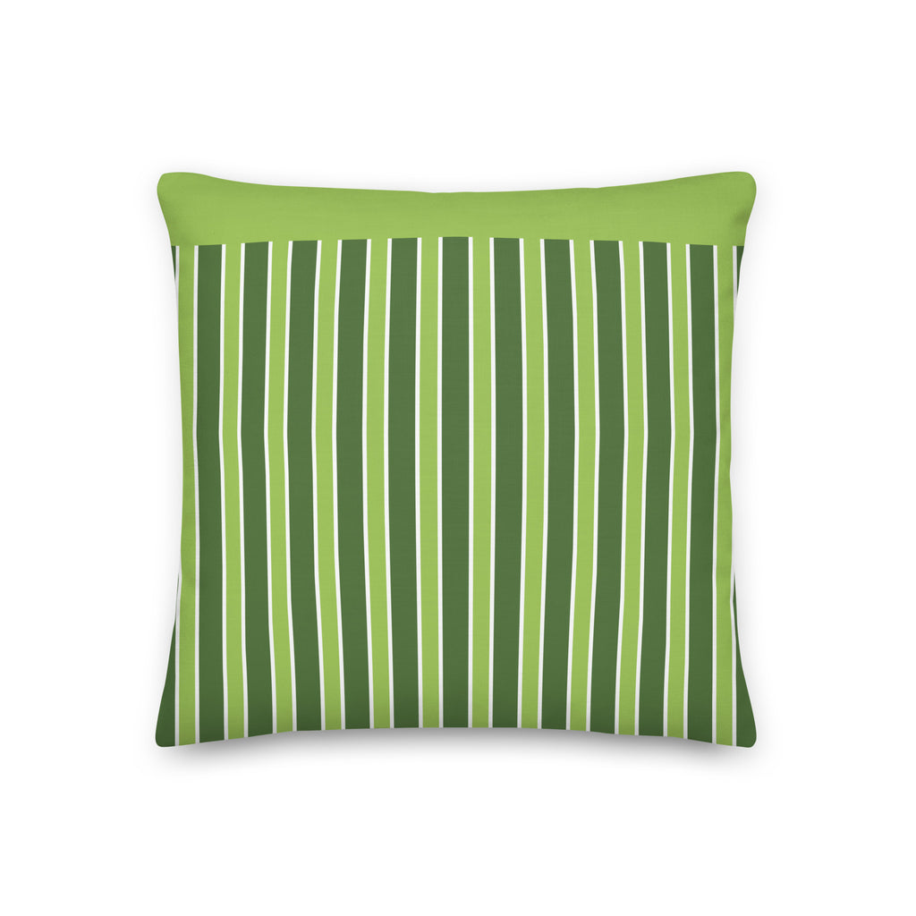 Premium Vibrant Spiral Bloom Throw Pillow - light green and white pinstripe design against a rich teal background - 18' X 18"  back view
