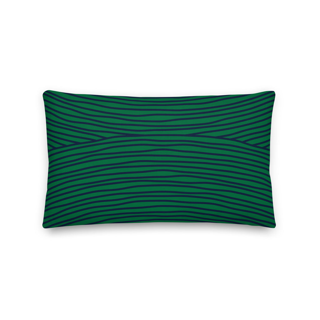 Premium Paper Quilled Daisy Throw Pillow -Dark green pin stripe design atop a teal background - 20" x 12"  back view