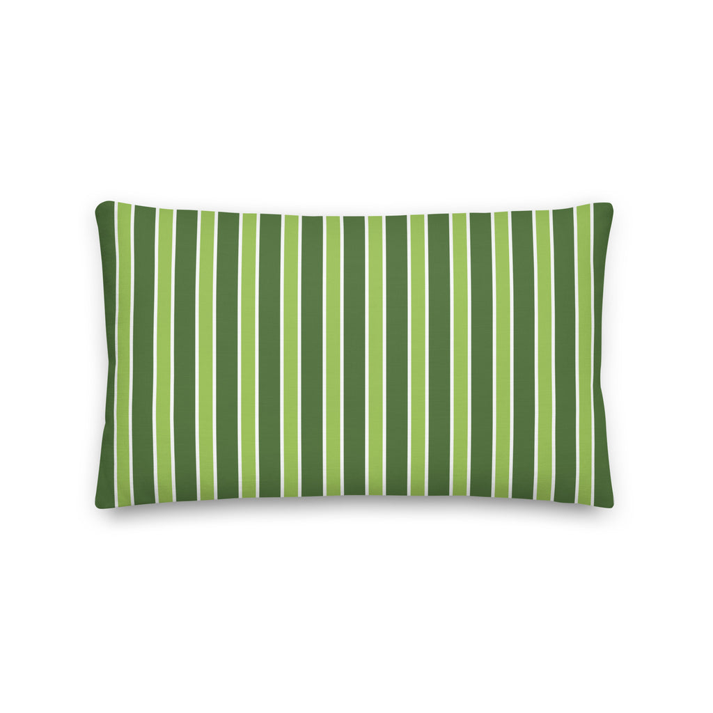 Premium Vibrant Spiral Bloom Throw Pillow - light green and white pinstripe design against a rich teal background - 20' X 12"  back view
