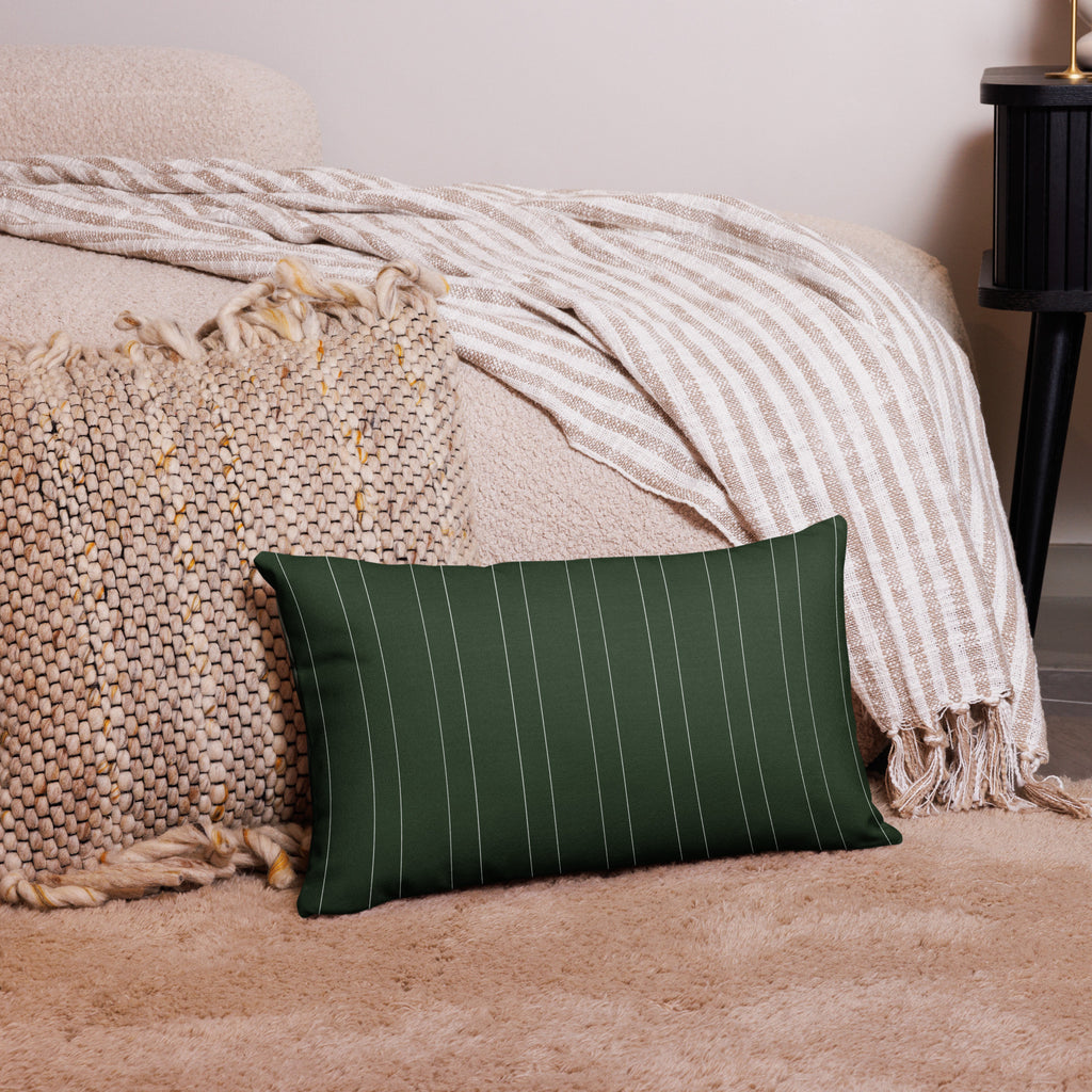 Premium Rainbow Moon Garden Throw Pillow - pin striped pattern design 20 x 12 back view