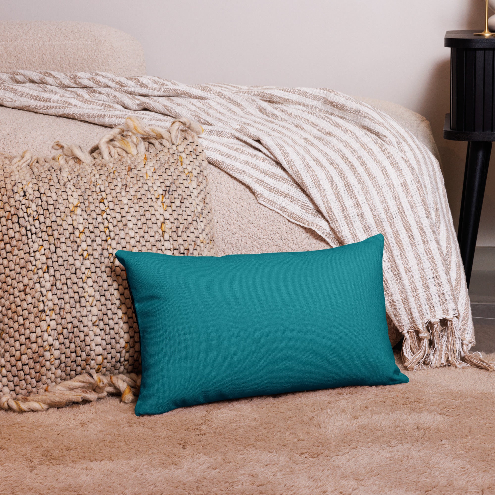 Premium Textured Bloom Throw Pillow - Turquoise   20" x 12" back view