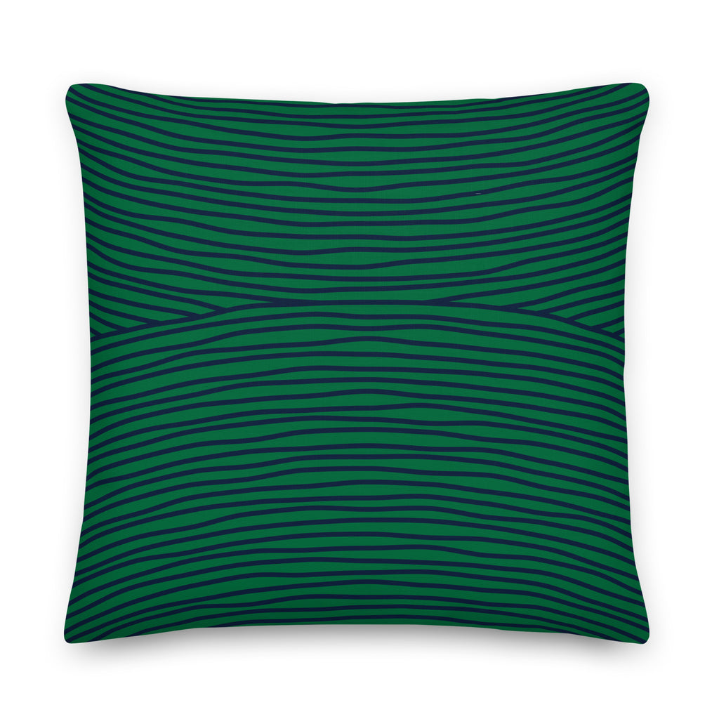 Premium Paper Quilled Daisy Throw Pillow -Dark green pin stripe design atop a teal background - 22" x 22"  back view