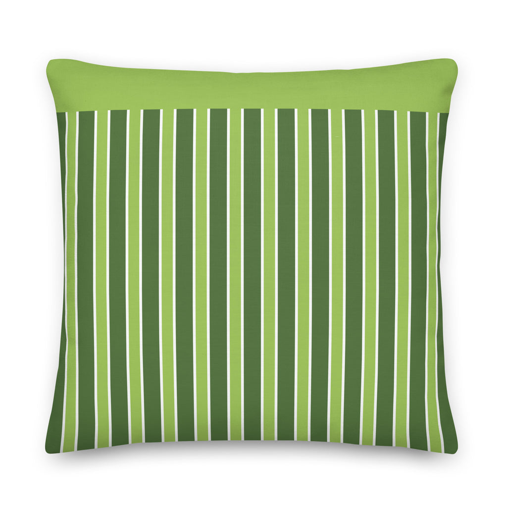 Premium Vibrant Spiral Bloom Throw Pillow - light green and white pinstripe design against a rich teal background - 22' X 22"  back view