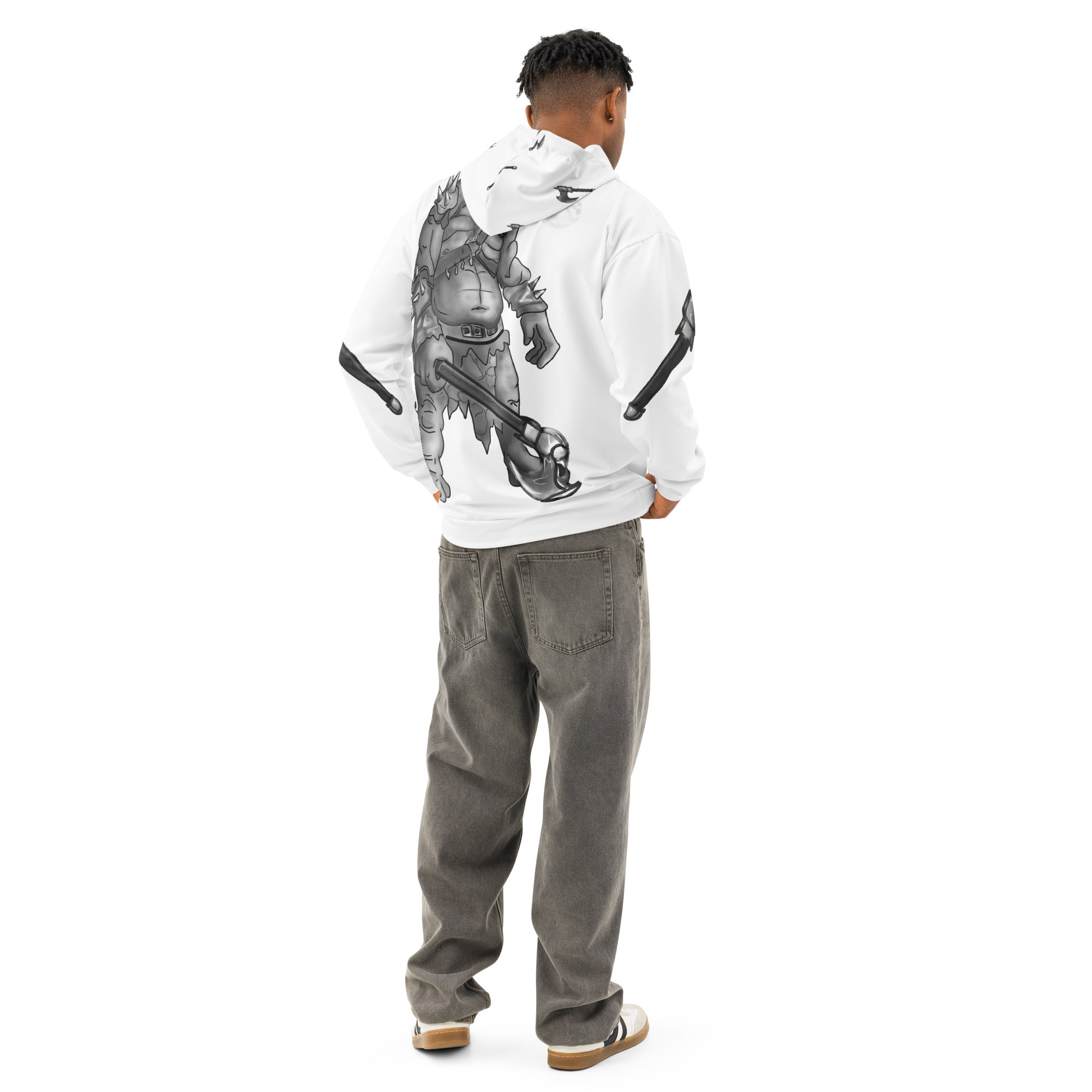 I Smell Human Coffee Hoodie - Funny Ogre Warrior Cotton Hoodie | Brew …

Bold cotton hoodie with Fierce ogre warrior holding an axe. Hood and sleeves ave axes. back right