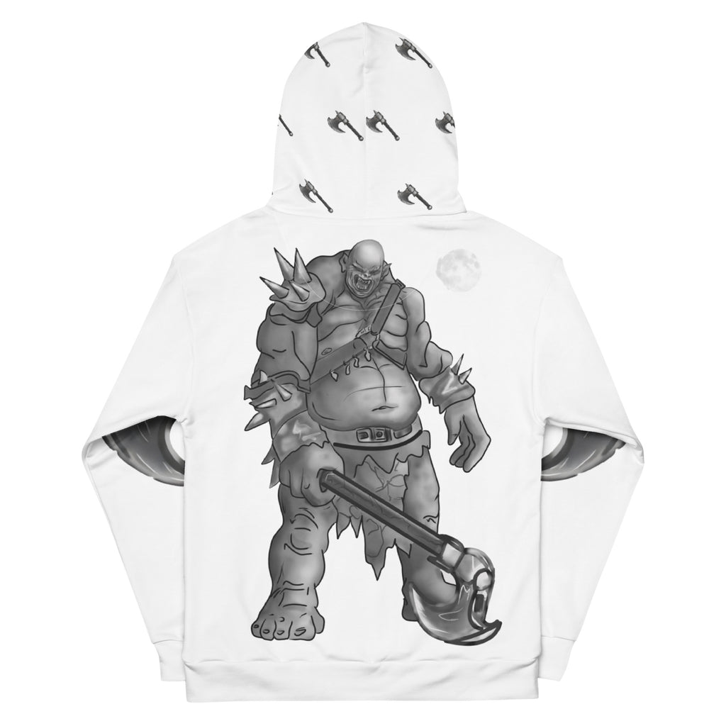 I Smell Human Coffee Hoodie - Funny Ogre Warrior Cotton Hoodie | Brew …

Bold cotton hoodie with Fierce ogre warrior holding an axe. Hood and sleeves ave axes. back 