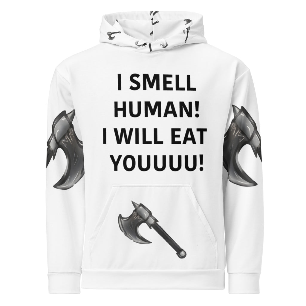 I Smell Human Coffee Hoodie - Funny Ogre Warrior Cotton Hoodie | Brew …

Bold cotton hoodie with "I SMELL HUMAN! I WILL EAT YOUUUUU!"  -front- axes on sleeves, hood and pocket