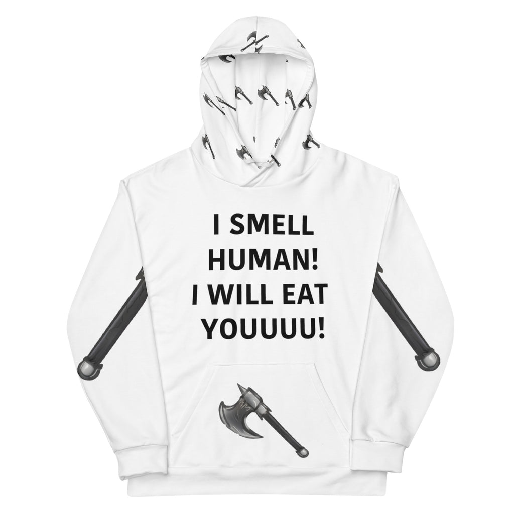 I Smell Human Coffee Hoodie - Funny Ogre Warrior Cotton Hoodie | Brew …

Bold cotton hoodie with "I SMELL HUMAN! I WILL EAT YOUUUUU!"  -front- axes on sleeves, hood and pocket - front 
