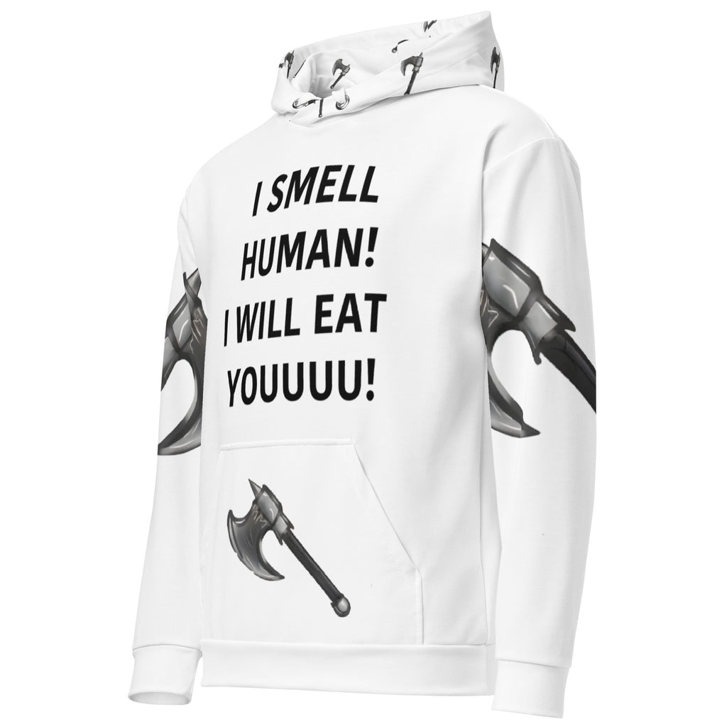I Smell Human Coffee Hoodie - Funny Ogre Warrior Cotton Hoodie | Brew …

Bold cotton hoodie with "I SMELL HUMAN! I WILL EAT YOUUUUU!"  -front- axes on sleeves, hood and pocket- front right
