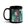 Premium Black Glossy Ceramic -Moonlit Elegance Gothic Art Mug - Inspirational Black Ceramic Mug- text "Be Happy, Be Bright, Be You" 11 oz- left view