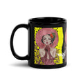 Premium Black Glossy Ceramic -Retro Pop Art Woman Mug - Pink Hat Black Ceramic Coffee Mug-11-oz-left