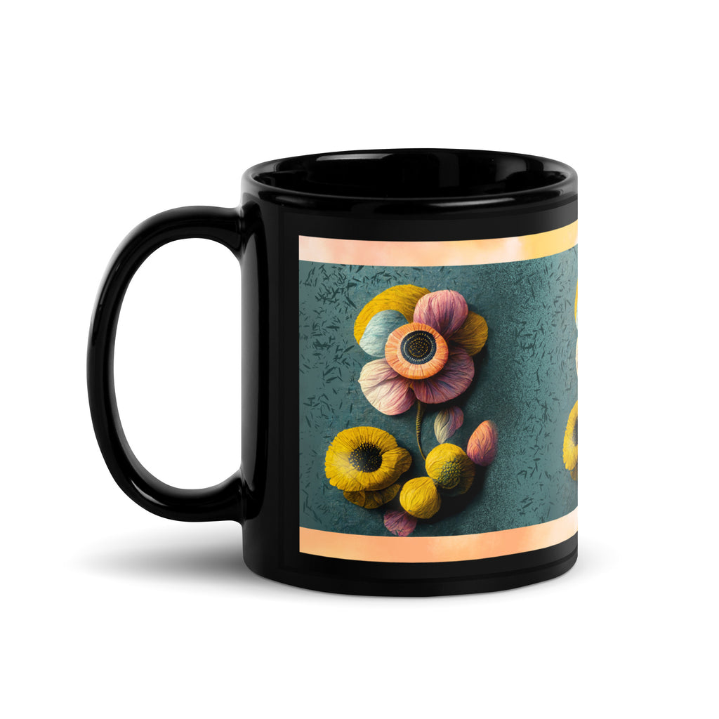 Premium White Ceramic -   3D Textured Floral Mug - Black Interior Ceramic Art Mug -11-oz-left