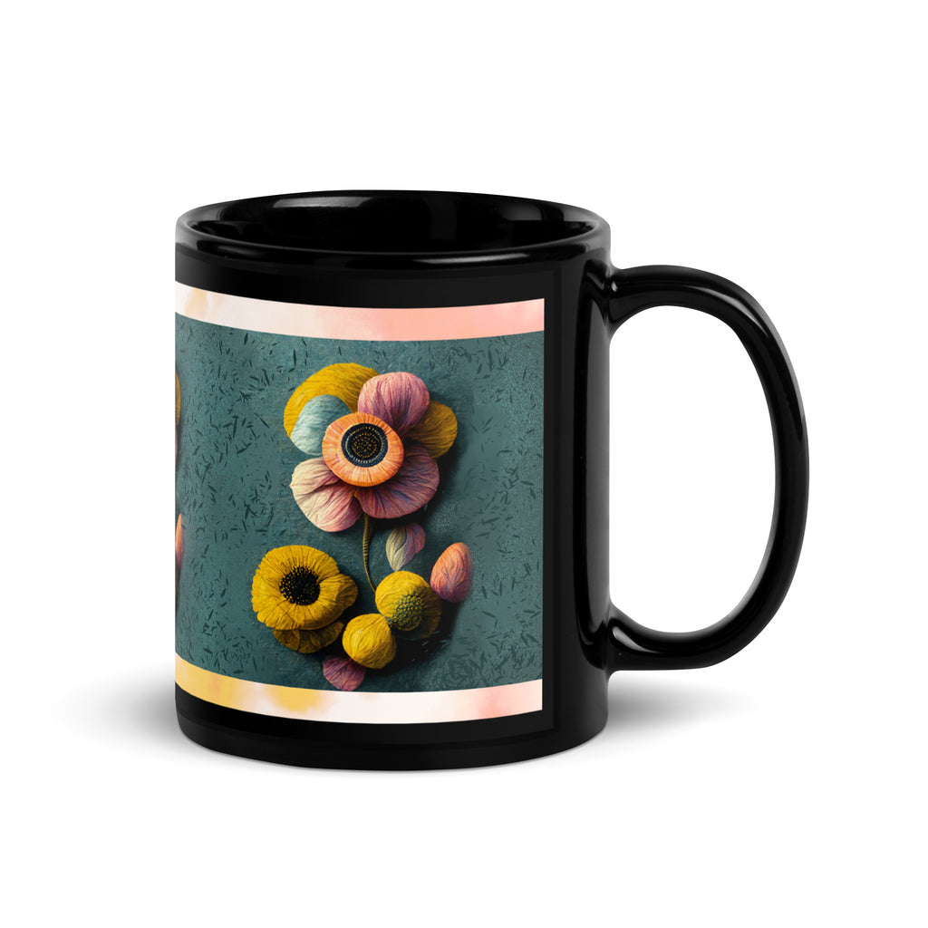 Premium White Ceramic -   3D Textured Floral Mug - Black Interior Ceramic Art Mug -11-oz-right