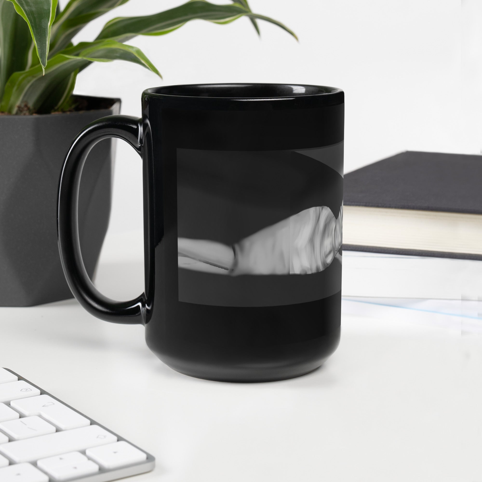 Premium White Ceramic - Art Deco Glamour Mug - Black Ceramic Coffee Mug -black-15-oz-left