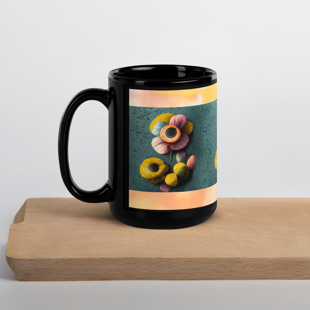 Premium White Ceramic -   3D Textured Floral Mug - Black Interior Ceramic Art Mug -15-oz-left