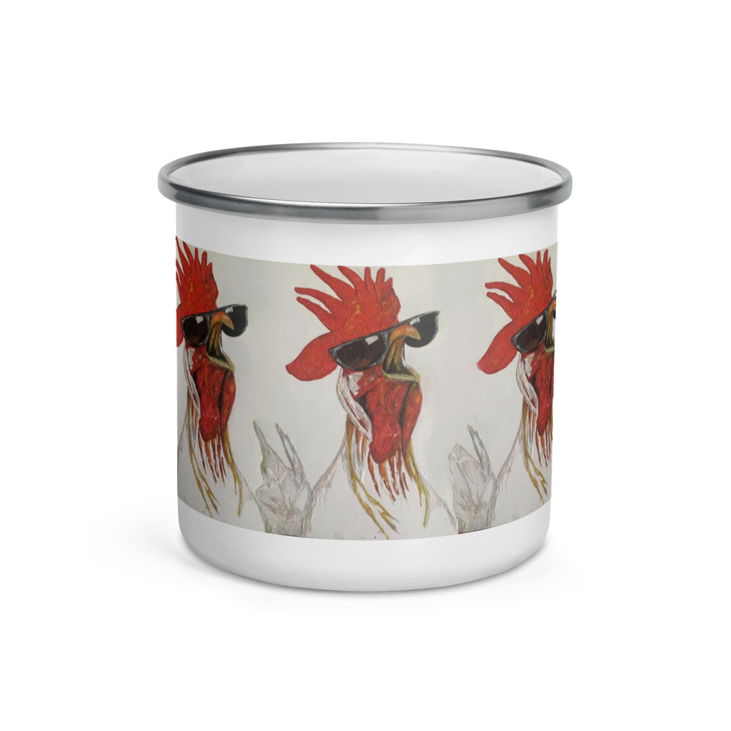 Rooster Enamel Mug - Farmhouse Camping Mug 12oz - front view
