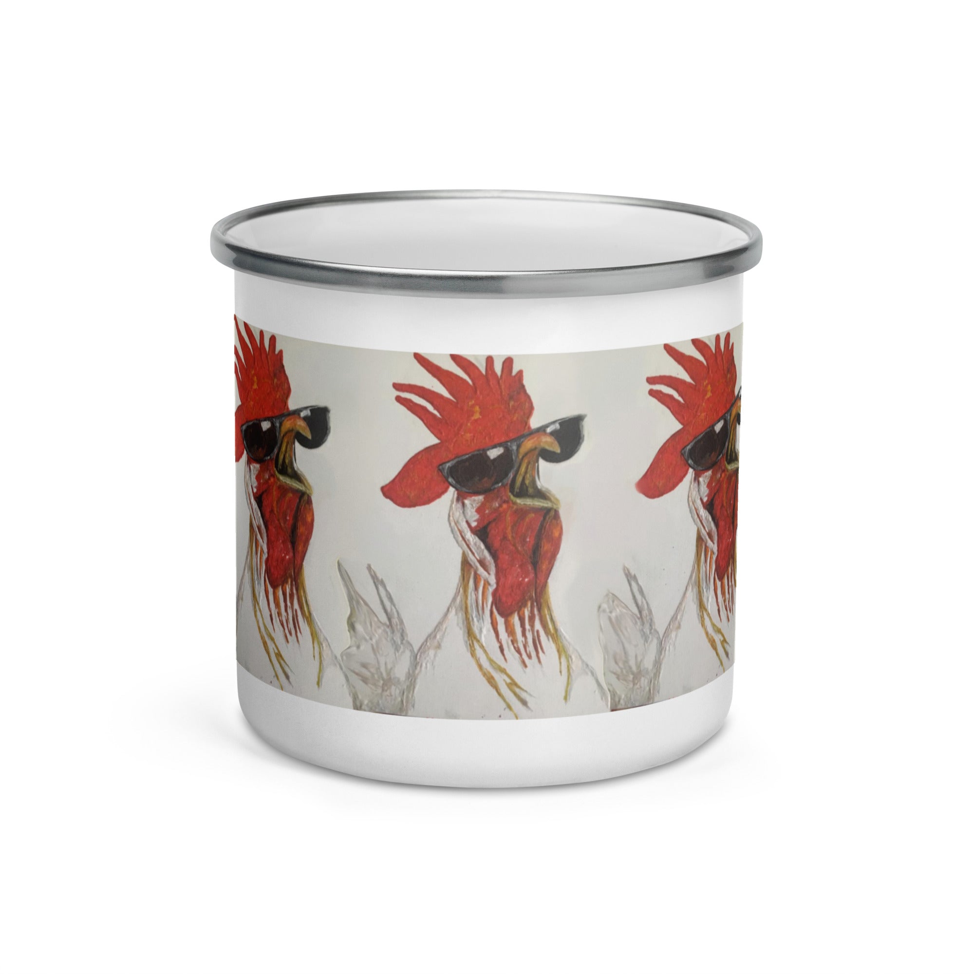 Rooster Enamel Mug - Farmhouse Camping Mug 12oz - front view