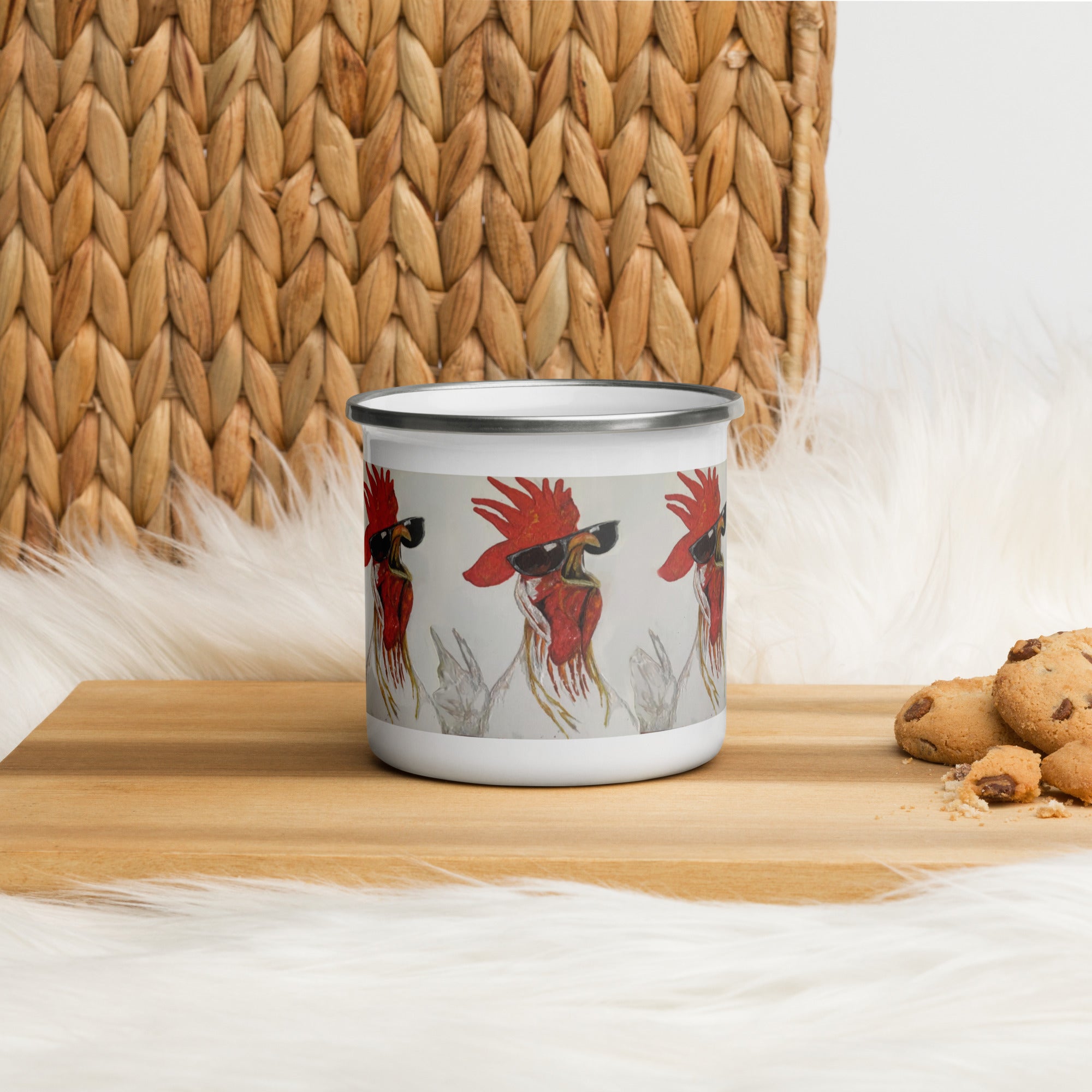 Rooster Enamel Mug - Farmhouse Camping Mug 12oz - front view
