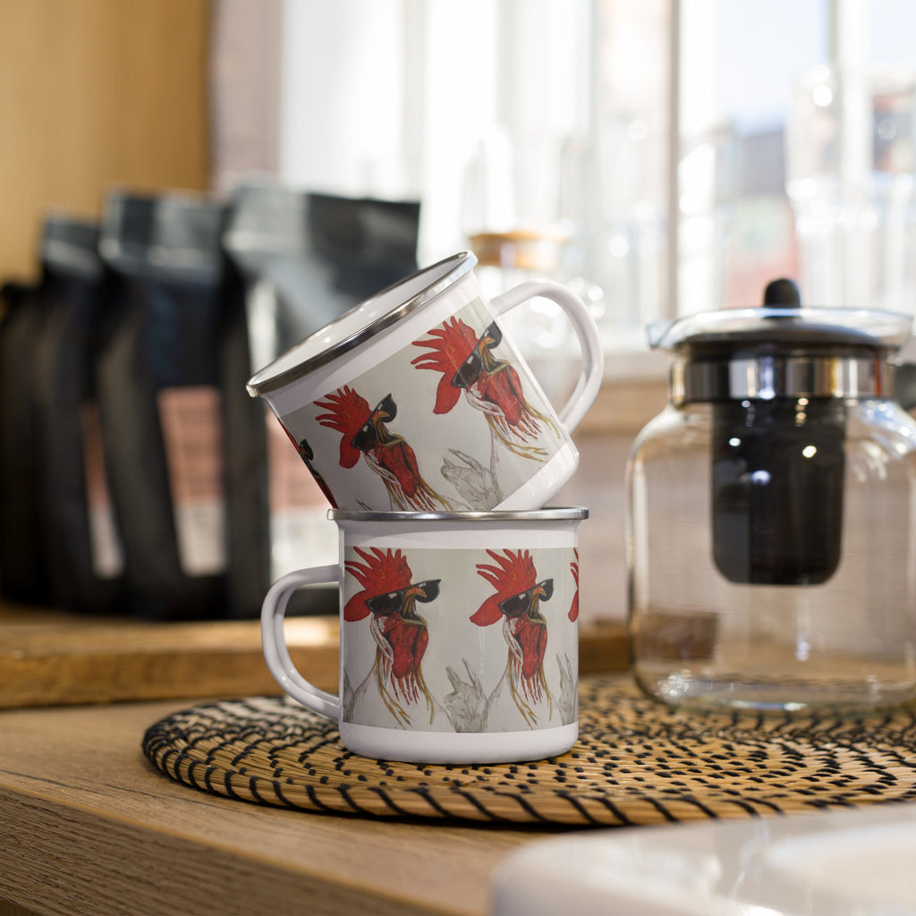 Rooster Enamel Mug - Farmhouse Camping Mug 12oz