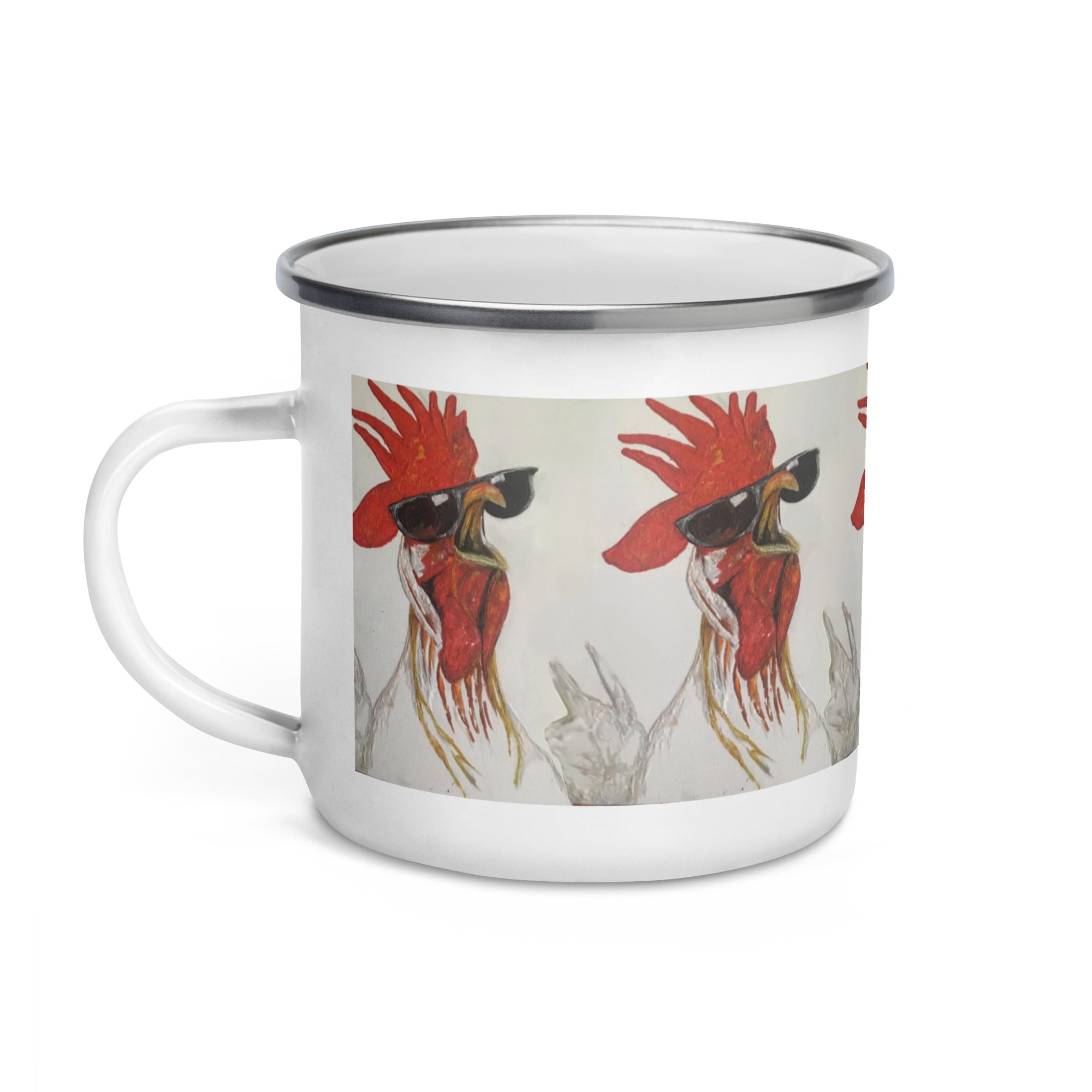 Rooster Enamel Mug - Farmhouse Camping Mug 12oz - left view