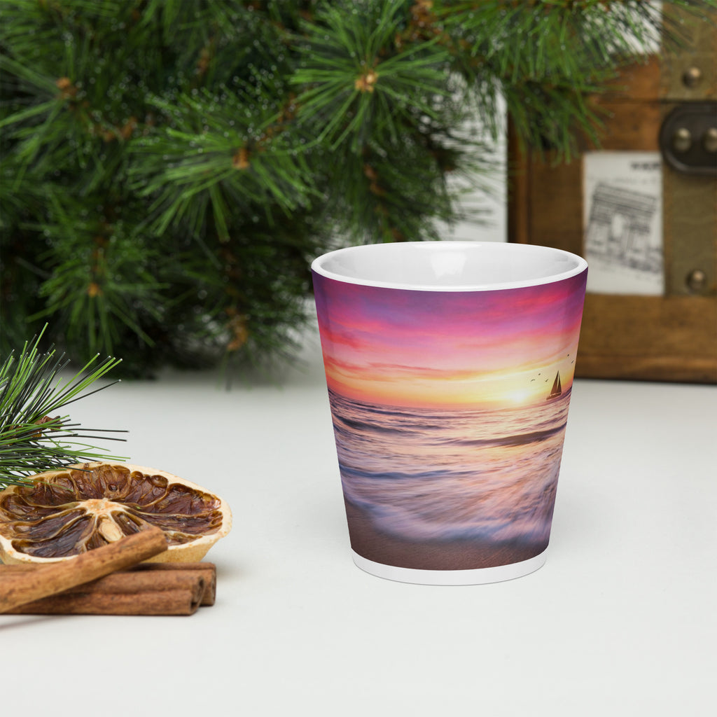 Sunset Sailing Latte Mug - Peaceful Ocean Ceramic Mug - front view