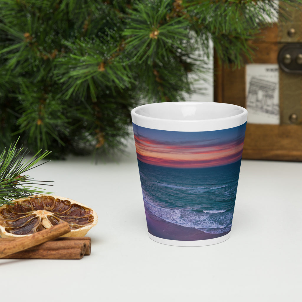 Premium White Ceramic - Ocean Twilight Latte Mug - mesmerizing gradient that mirrors the peaceful transition from day to night—deep ocean blues melting into soft twilight hues. - 12 oz - front