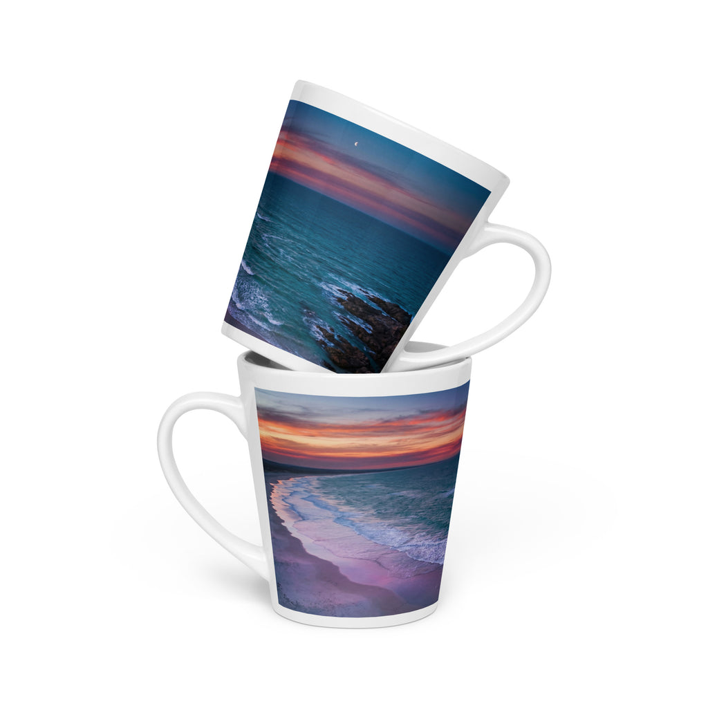 Premium White Ceramic - Ocean Twilight Latte Mug - mesmerizing gradient that mirrors the peaceful transition from day to night—deep ocean blues melting into soft twilight hues. - 12 oz - front