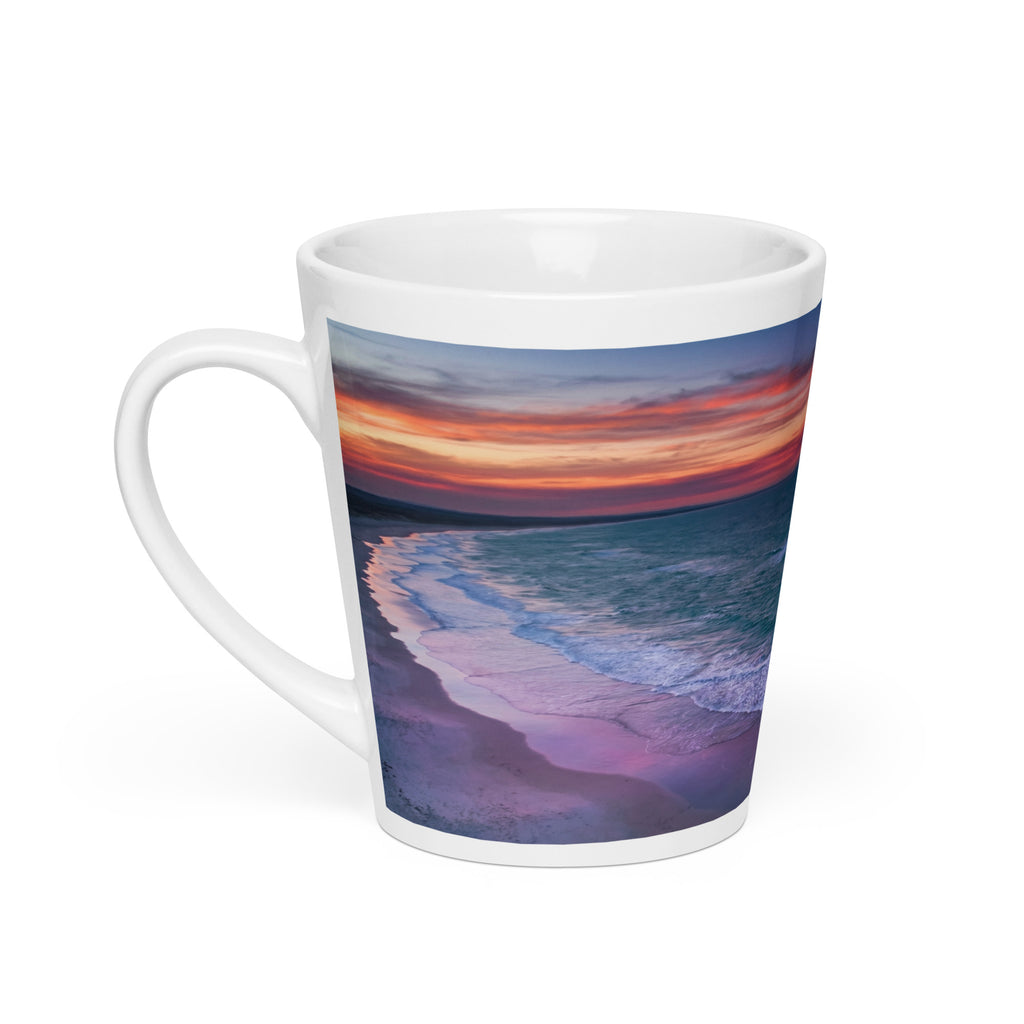 Premium White Ceramic - Ocean Twilight Latte Mug - mesmerizing gradient that mirrors the peaceful transition from day to night—deep ocean blues melting into soft twilight hues. - 12 oz - left