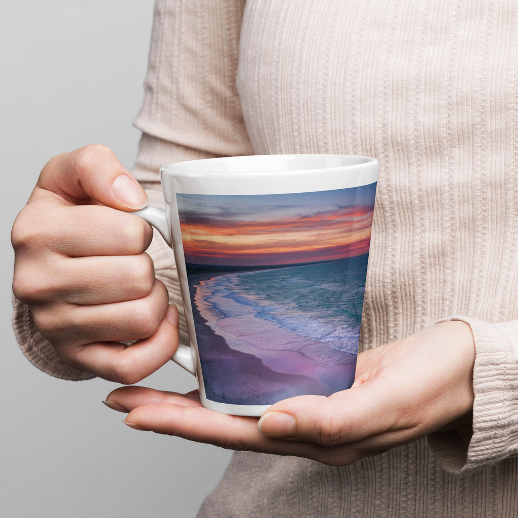 Premium White Ceramic - Ocean Twilight Latte Mug - mesmerizing gradient that mirrors the peaceful transition from day to night—deep ocean blues melting into soft twilight hues. - 12 oz - left