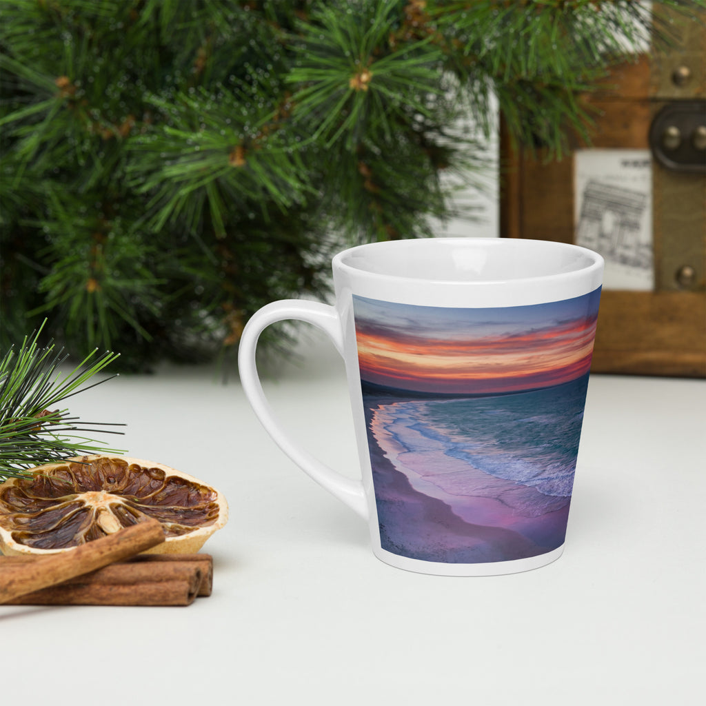 Premium White Ceramic - Ocean Twilight Latte Mug - mesmerizing gradient that mirrors the peaceful transition from day to night—deep ocean blues melting into soft twilight hues. - 12 oz - left