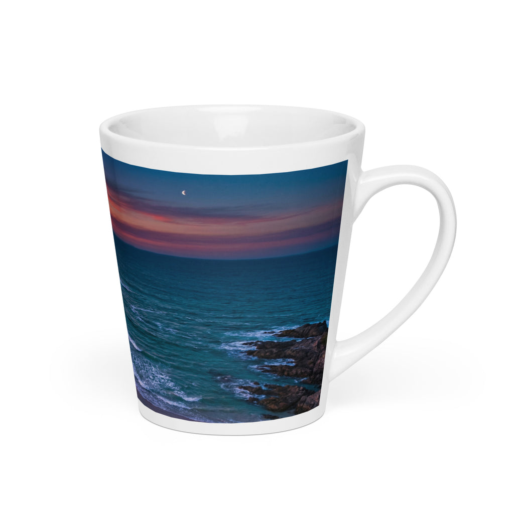 Premium White Ceramic - Ocean Twilight Latte Mug - mesmerizing gradient that mirrors the peaceful transition from day to night—deep ocean blues melting into soft twilight hues. - 12 oz - right
