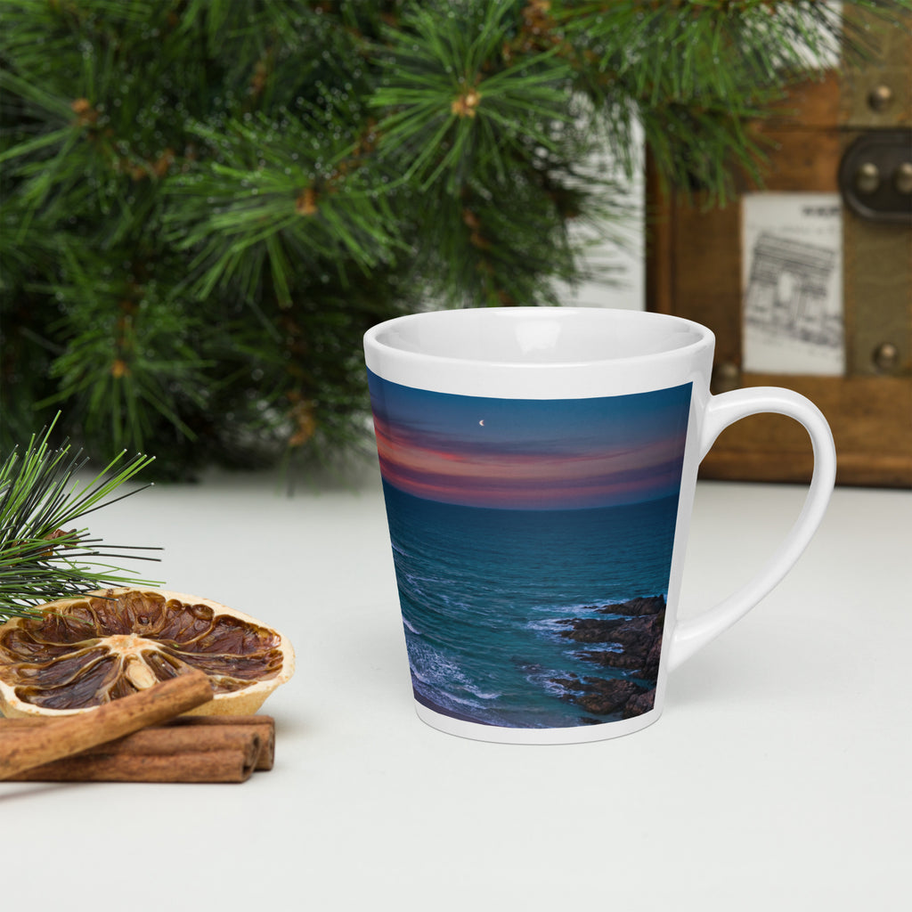Premium White Ceramic - Ocean Twilight Latte Mug - mesmerizing gradient that mirrors the peaceful transition from day to night—deep ocean blues melting into soft twilight hues. - 12 oz - right