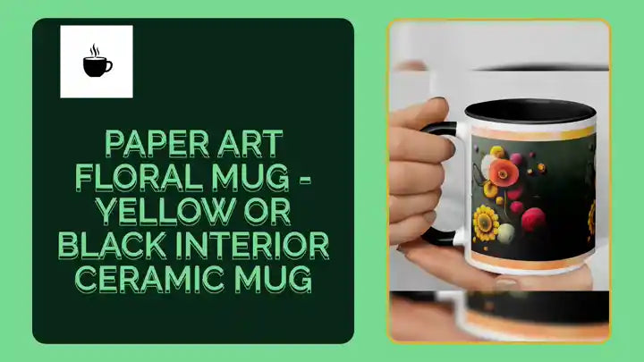 Paper Art Floral Mug - Yellow or Black Interior Ceramic Mug by@Outfy