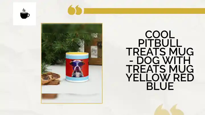 Cool Pitbull Treats Mug - Dog with Treats Mug Yellow Red Blue by@Outfy