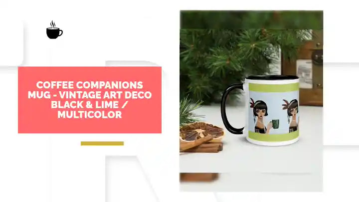 Coffee Companions Mug - Vintage Art Deco Black &amp; Lime / Multicolor by@Outfy