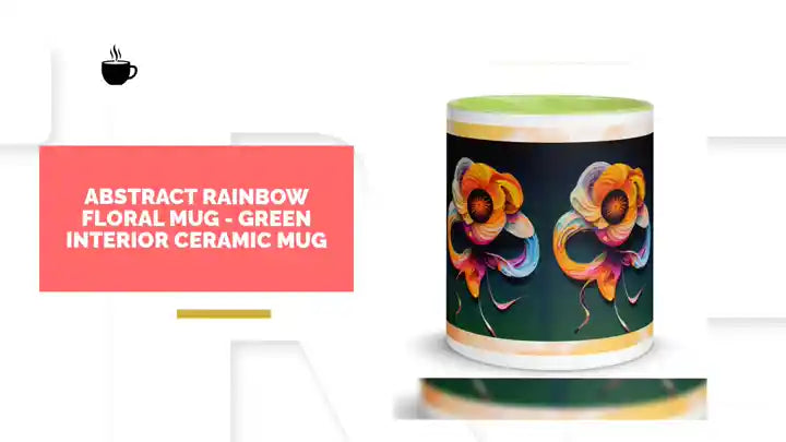 Abstract Rainbow Floral Mug - Green Interior Ceramic Mug by@Outfy