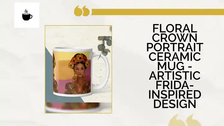Floral Crown Portrait Ceramic Mug - Artistic Frida-Inspired Design by@Outfy