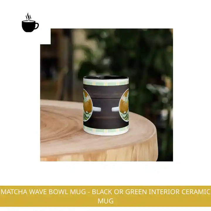 Matcha Wave Bowl Mug - Black or Green Interior Ceramic Mug by@Outfy
