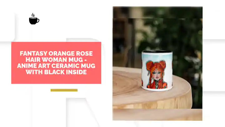 Fantasy Orange Rose Hair Woman Mug - Anime Art Ceramic Mug with Black Inside by@Outfy