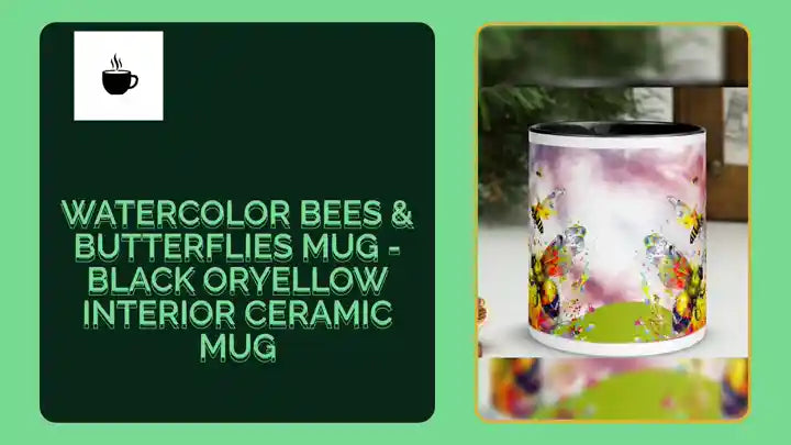 Watercolor Bees &amp; Butterflies Mug - Black orYellow Interior Ceramic Mug by@Outfy