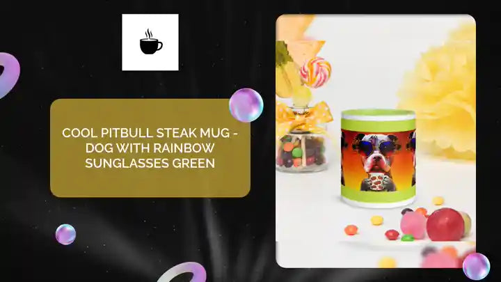 Cool Pitbull Steak Mug - Dog with Rainbow Sunglasses Green by@Outfy