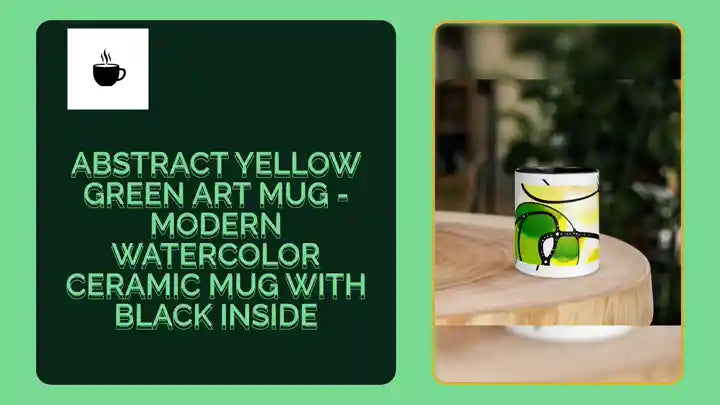 Abstract Yellow Green Art Mug - Modern Watercolor Ceramic Mug with Black Inside by@Outfy