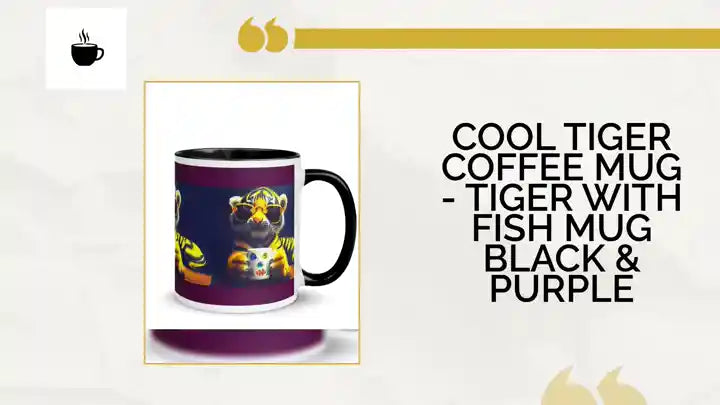 Cool Tiger Coffee Mug - Tiger with Fish Mug Black &amp; Purple by@Outfy