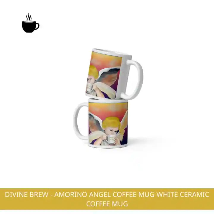 Divine Brew - Amorino Angel Coffee Mug White Ceramic Coffee Mug by@Outfy