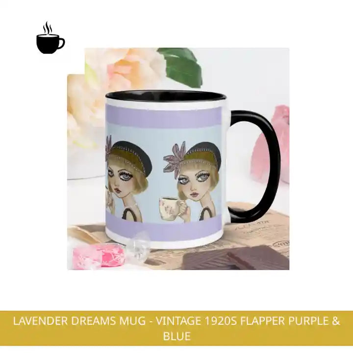 Lavender Dreams Mug - Vintage 1920s Flapper Purple & Blue by@Outfy