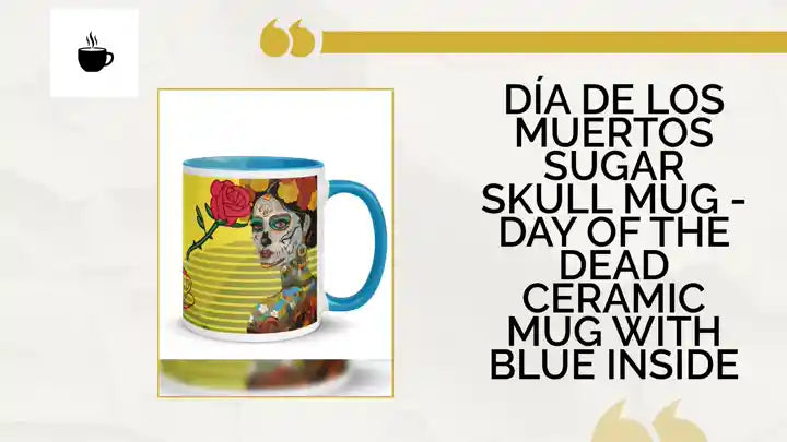 D&iacute;a de los Muertos Sugar Skull Mug - Day of the Dead Ceramic Mug with Blue Inside by@Outfy