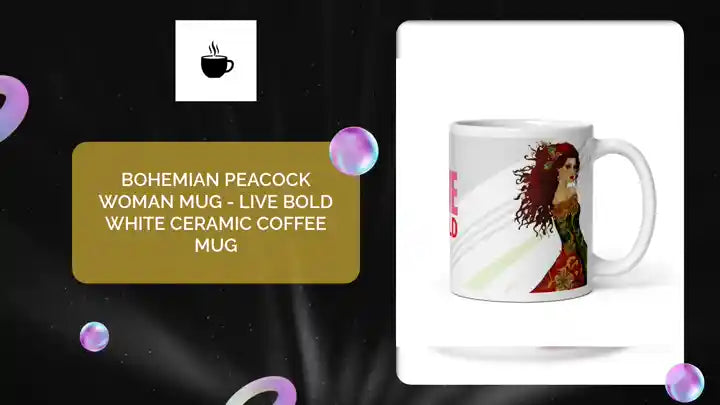 Bohemian Peacock Woman Mug - Live Bold White Ceramic Coffee Mug by@Outfy