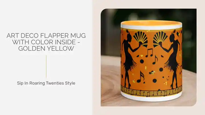 Art Deco Flapper Mug with Color Inside - Golden Yellow by@Outfy